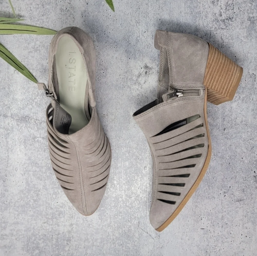 1.State | Taupe Leather Cutout Ankle Booties Size 9